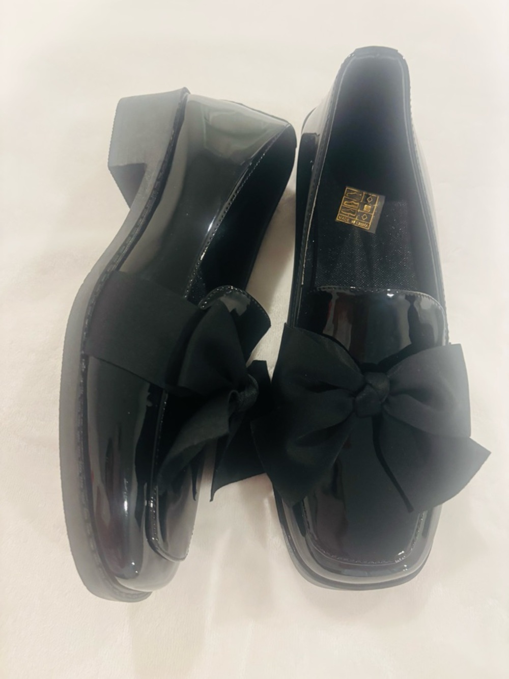 Women’s Black Patent Loafers with Bow